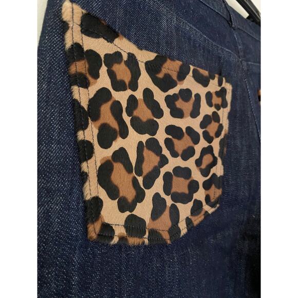 $695 Michael Kors Collection Calf Hair Straight Jean Dark Wash Animal Print EUC - Picture 13 of 14